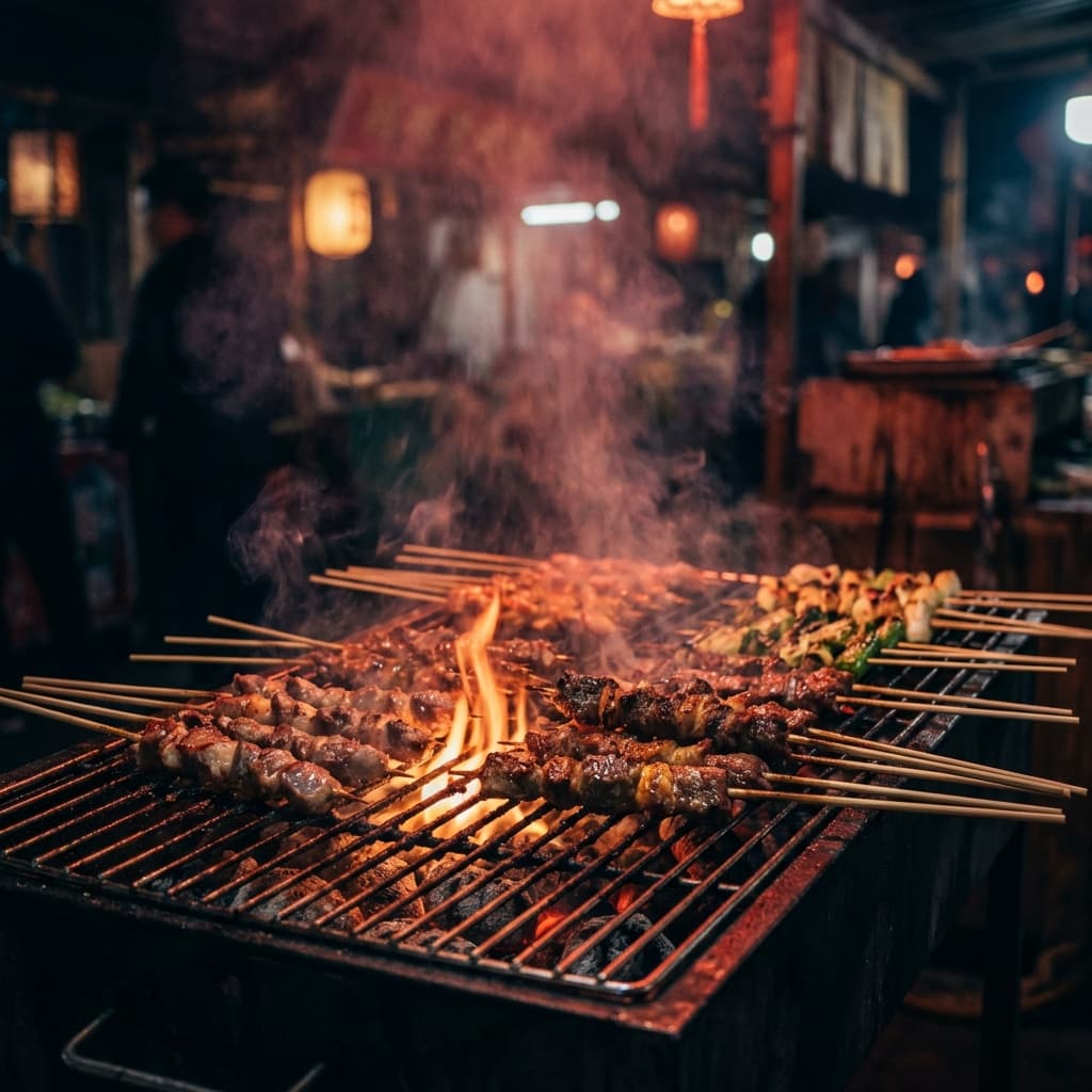 Sizzling Chinese BBQ skewers